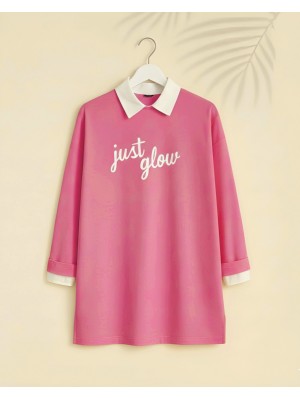 Printed Combed Cotton Sweat -Pink