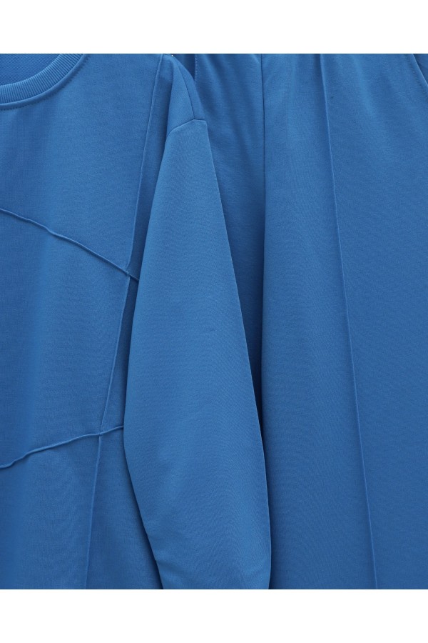 Combed Cotton Suit with Two-String Grass Trousers -Blue