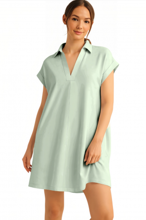 Gömlek Yaka Cepli Süprem Penye Elbise -Çağla Y.