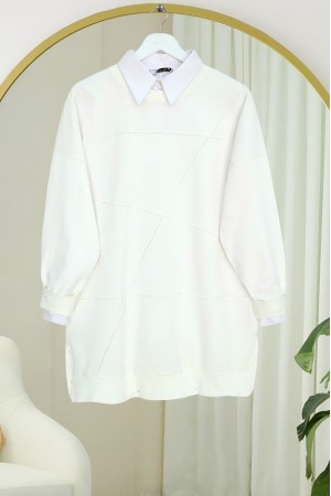 Round Neck, Slit, Loose Combed Cotton Tunic -White