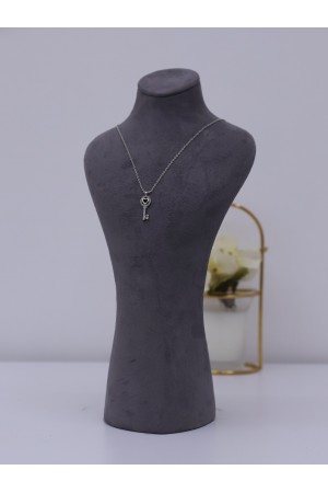 Kalpli Anahtar Model Solmayan Zirkon Kolye -Gümüş