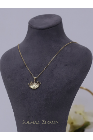 Taçlı Göz Motifli Solmayan Zirkon Kolye -Altın