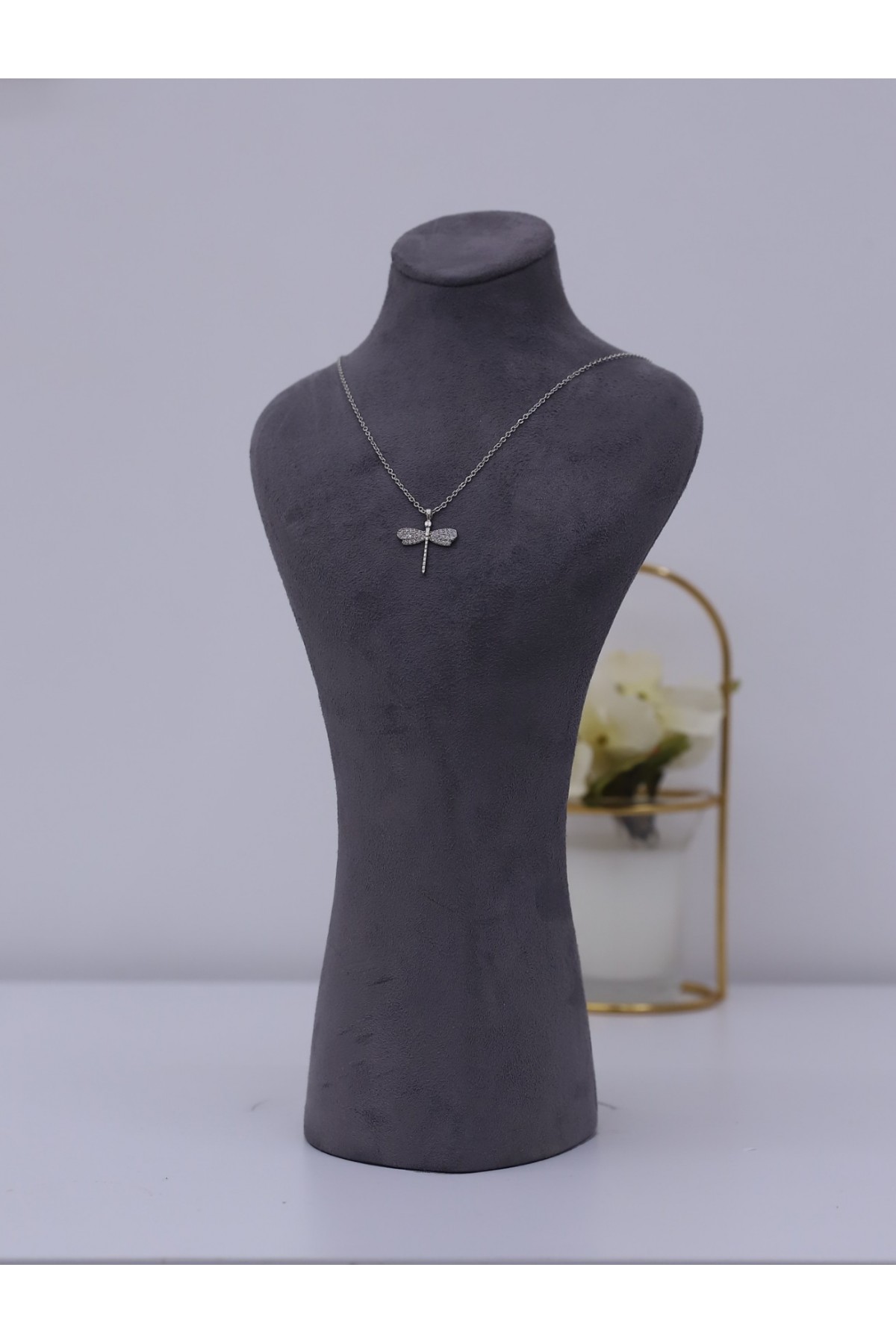 Kanatları Taşlı Yusufcuk Model Solmayan Zirkon Kolye -Gümüş