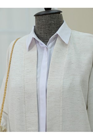 كيمونو من الكتان مع تفاصيل شرابة على الأكمام والتنورة -حجر