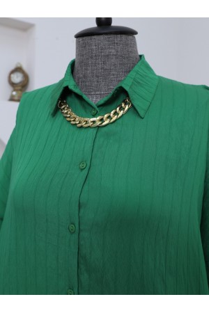 قميص منقوش بأزرار -أخضر