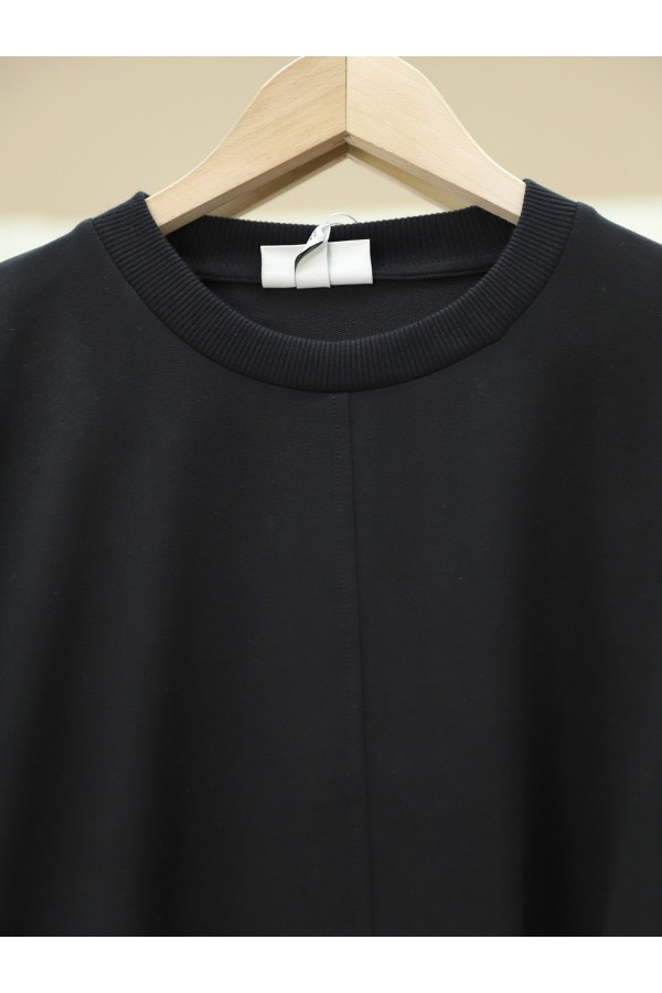 Slit Waist Tied Sweater with Stitching Detail -Black
