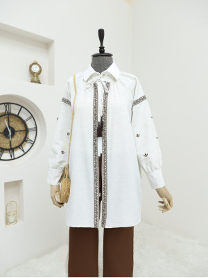 Embroidery Detailed Kimono -Stone