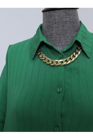 قميص منقوش بأزرار -أخضر