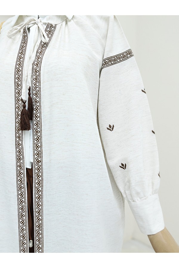 Nakış Detaylı Kimono -Taş rengi