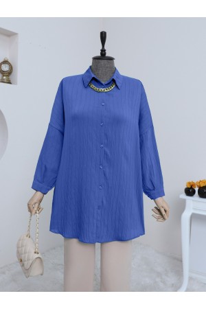 قميص منقوش بأزرار -اللون النيلي