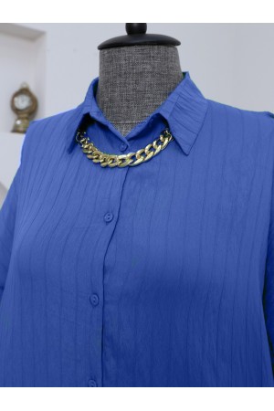 قميص منقوش بأزرار -اللون النيلي