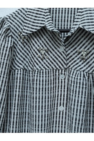 قميص قطني مزين بالحجر  -أسود