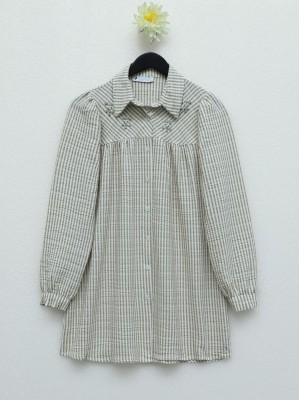 Gofre Taşlı Gömlek  -Vizon