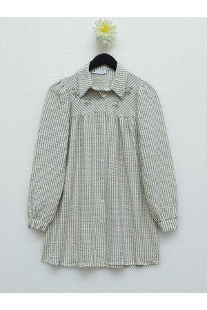 قميص قطني مزين بالحجر  -تدرجات البيج