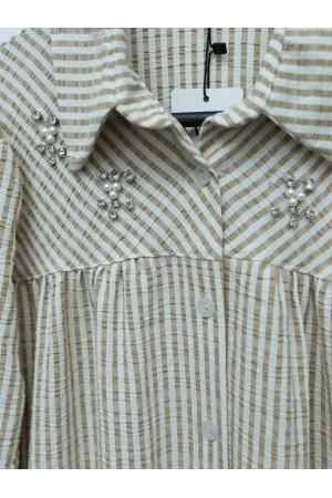 قميص قطني مزين بالحجر  -تدرجات البيج