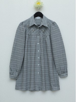 Gofre Taşlı Gömlek  -Siyah