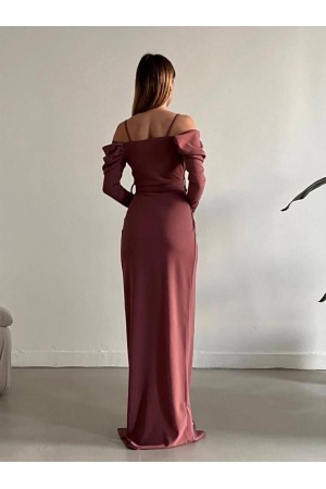 Askılı Kemerli Yırtmaçlı Elbise -G.Kurusu