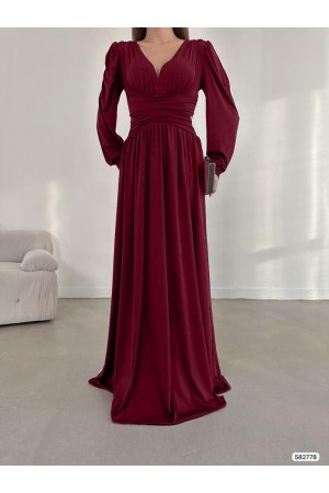 Kiloş Etekli Gipeli Boydan Elbise -Bordo