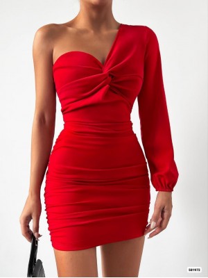 Tek Omuz Elbise -Red