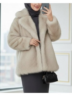 Kruvaze Saçaklı İçi Astarlı Tek Düğmeli Kürklü Kaban  -Vizon