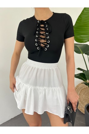 تي شيرت قصير برباط أمامي -أسود