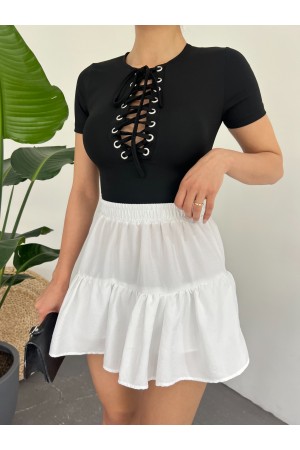 تي شيرت قصير برباط أمامي -أسود