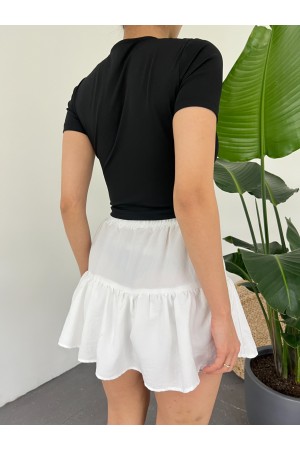 Kuş Gözü Detaylı Önü Bağlamalı Crop Tişort -Siyah