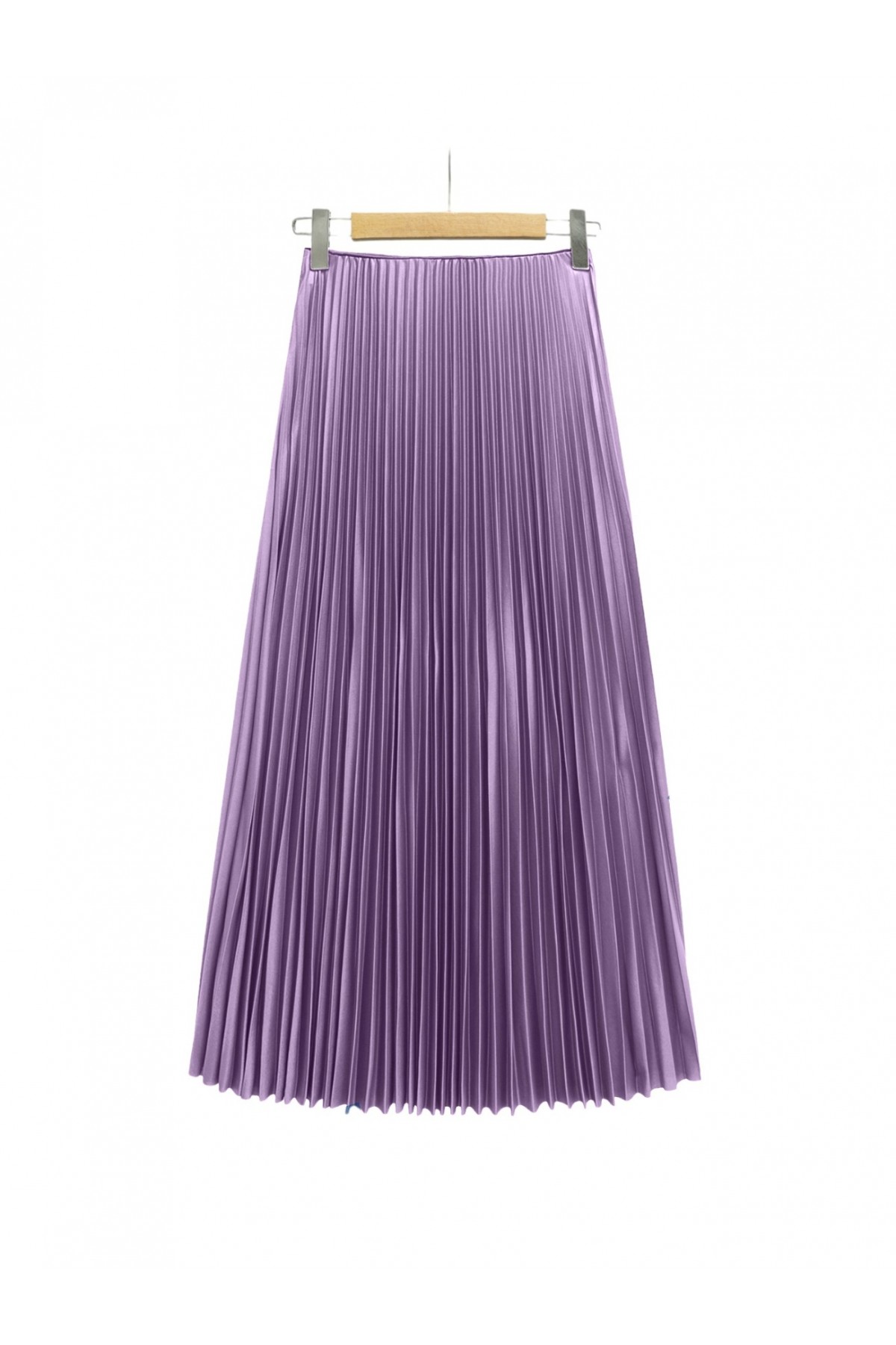 Pleated Elastic Waist Skirt     -Lilac