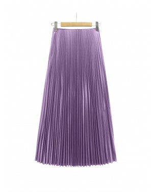 Pliseli Beli Lastikli Etek     -Lila