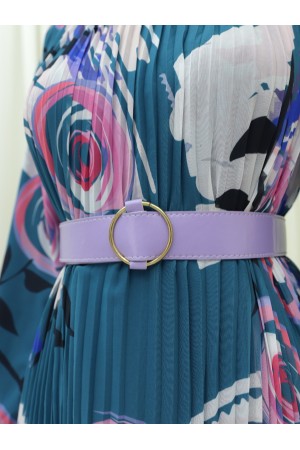 فستان شيفون بحزام أمامي بطيات -بترولي