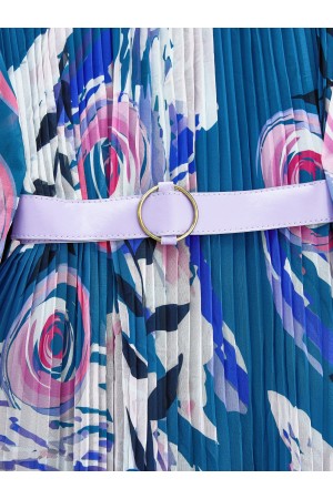 فستان شيفون بحزام أمامي بطيات -بترولي