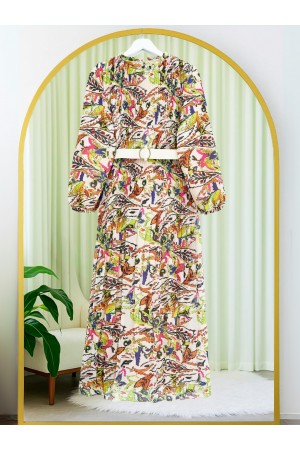 Front Pleated Belt Chiffon Dress -Salmon