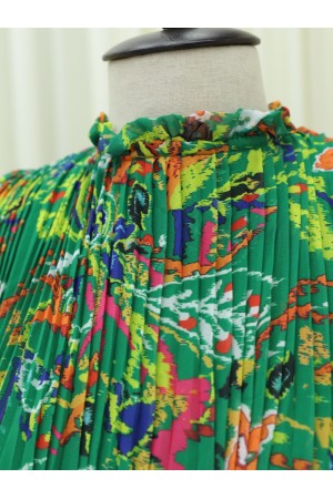 فستان شيفون بحزام أمامي بطيات -زمرد