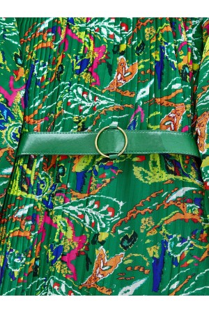 فستان شيفون بحزام أمامي بطيات -زمرد