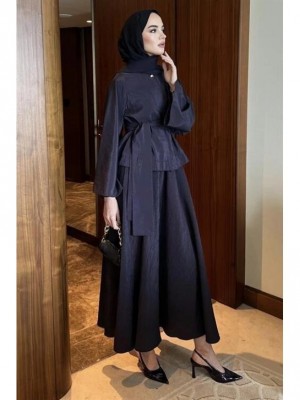 Üstü Tek Düğmeli Bağcıklı Eteği Lastikli Kraş Takım -Laci