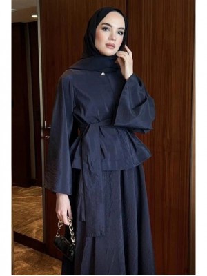 Üstü Tek Düğmeli Bağcıklı Eteği Lastikli Kraş Takım -Laci