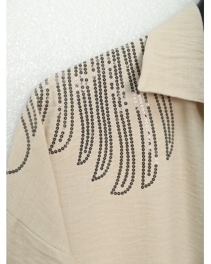 Desenli Pul Payet Tunik -Vizon