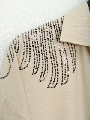 Desenli Pul Payet Tunik -Vizon