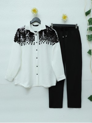 Robadan Pul Payet Tunik -Beyaz