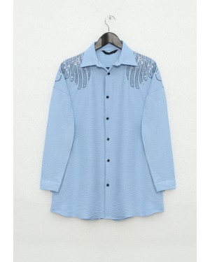 Desenli Pul Payet Tunik -Bebe Mavi