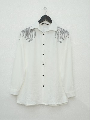 Desenli Pul Payet Tunik -Beyaz