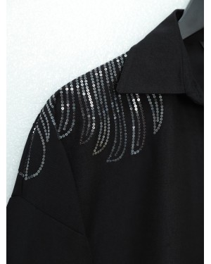 Desenli Pul Payet Tunik -Siyah
