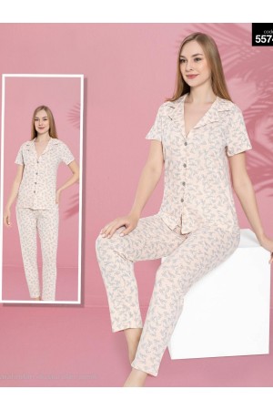 Buttoned Floral V Neck Cotton Short Sleeve Pajama Set -Puppies mouth