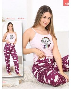 Cloud Patterned Rope Suspender Pajama Set -Powder