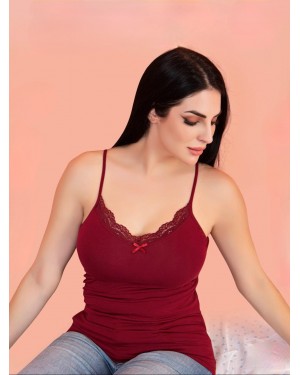 Lace Undershirt with Rope Straps -Maroon