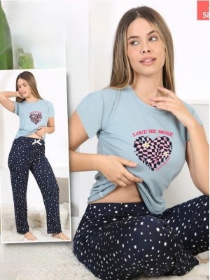 Yıldız ve Kalp Desenli Kısa Kollu Pijama Takımı -Mint