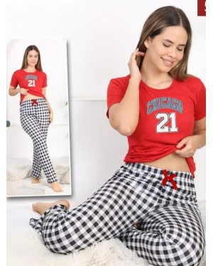 Plaid Short Sleeve Pajama Set -Red