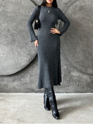 Round Neck Spanish Sleeve Knit Dress -Smoked 