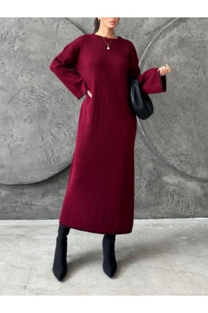 فستان طويل متماسك -بوردو