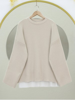 Bisiklet Yaka Yumoş Sakal Triko Kazak -Bej